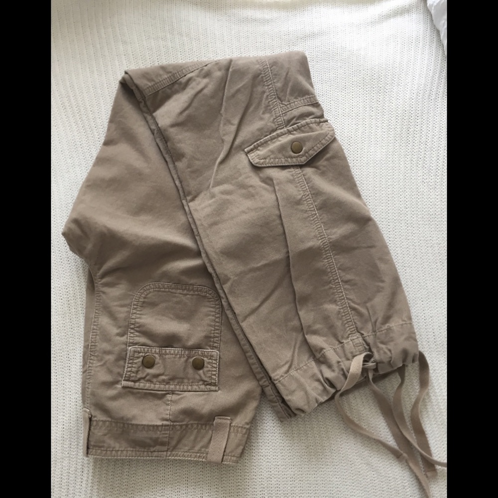 Cargo Corduroy pants with tie bottoms.